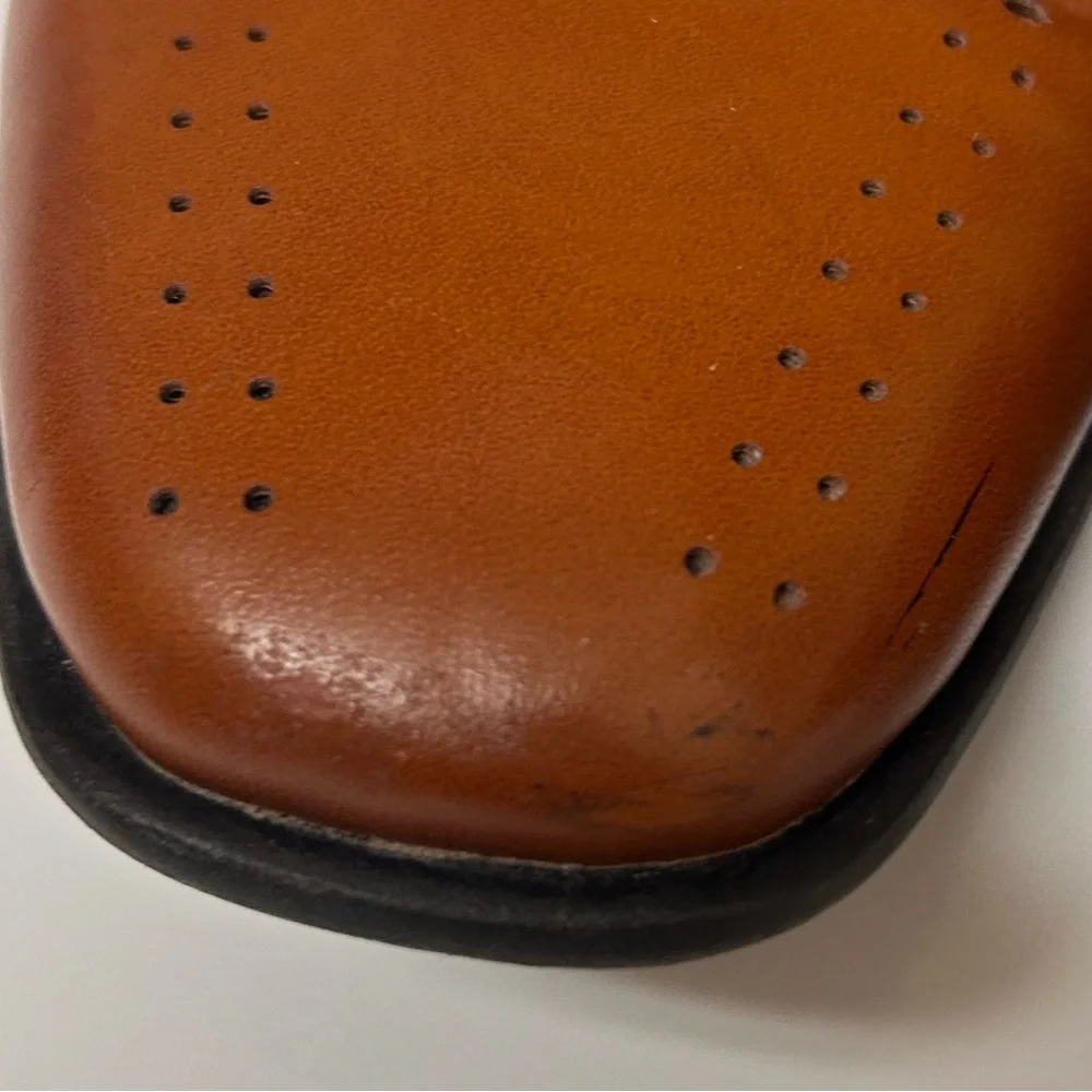 Boys 6M Stacy Adams Cognac Brown Leather Lace-Up Oxfords Dress Shoes